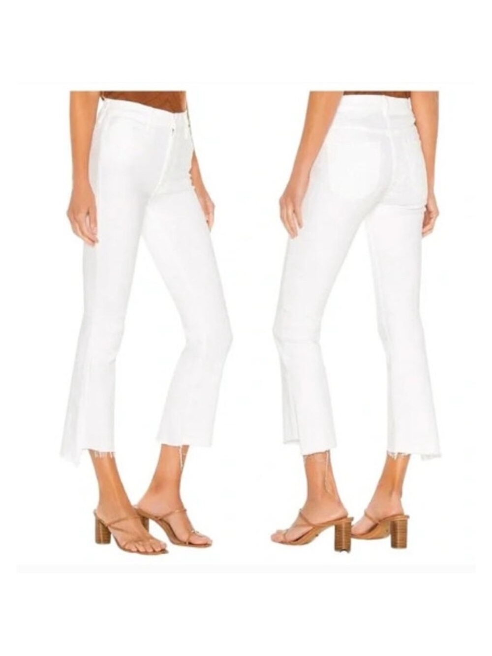 MOTHER Insider Crop Step Fray White Jeans Size 25 Raw Hem Glass Slipper Cut